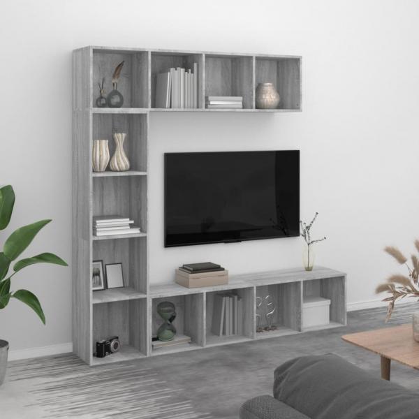 ARDEBO.de - 3-tlg. Bücherregal-/TV-Schrank-Set Grau Sonoma 180x30x180 cm