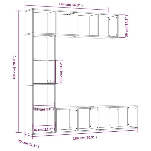 3-tlg. Bücherregal-/TV-Schrank-Set Grau Sonoma 180x30x180 cm