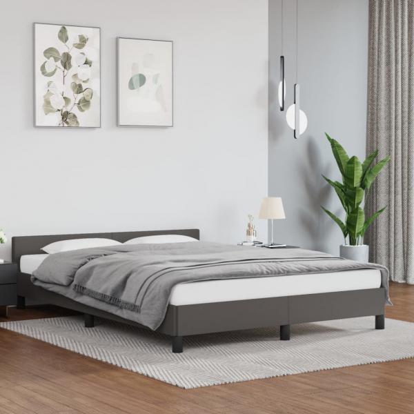 ARDEBO.de - Bettgestell mit Kopfteil Grau 140x190 cm Kunstleder