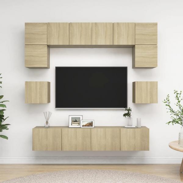 ARDEBO.de - 8-tlg. TV-Schrank-Set Sonoma-Eiche Holzwerkstoff