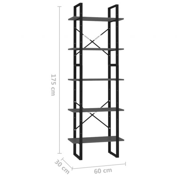 Bücherregal 5 Fächer Grau 60x30x175 cm Holzwerkstoff