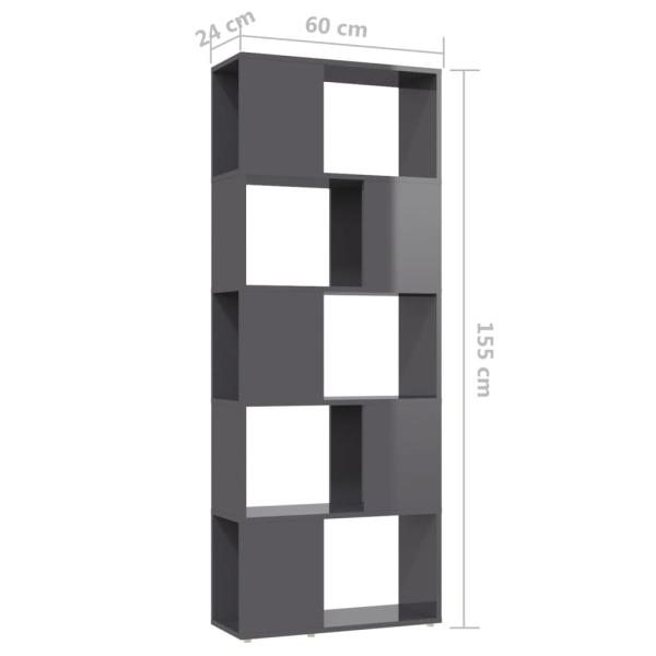 ARDEBO.de - Bücherregal Raumteiler Hochglanz-Grau 60x24x155 cm