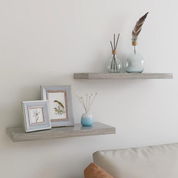 ARDEBO.de - Schweberegale 2 Stk. Betongrau 60x23,5x3,8 cm MDF