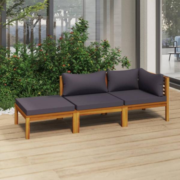 ARDEBO.de - 3-tlg. Garten-Lounge-Set mit Auflagen Massivholz Akazie