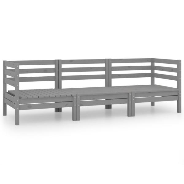 3-tlg. Garten-Lounge-Set Grau Kiefer Massivholz