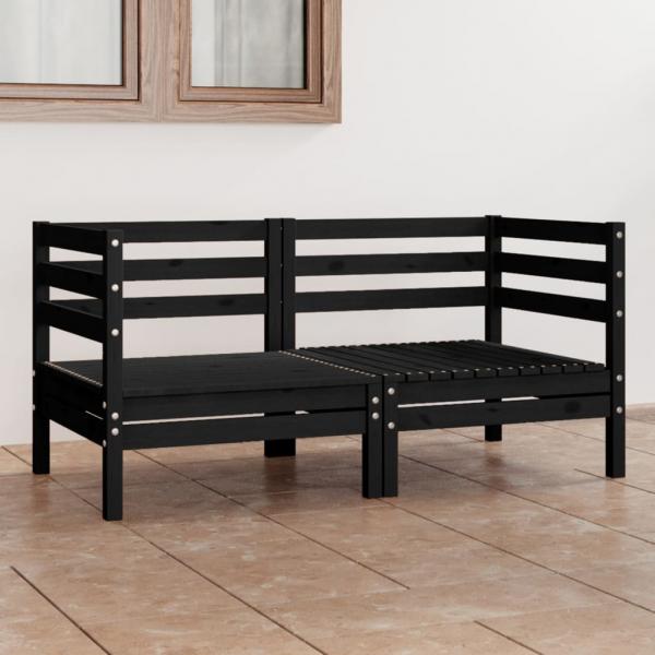 ARDEBO.de - 2-Sitzer-Gartensofa Schwarz Kiefer Massivholz