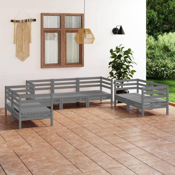 ARDEBO.de - 7-tlg. Garten-Lounge-Set Grau Massivholz Kiefer