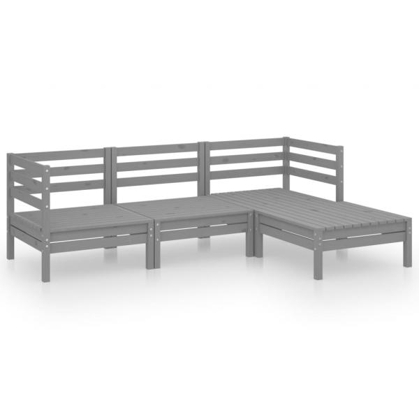 4-tlg. Garten-Lounge-Set Massivholz Kiefer Grau