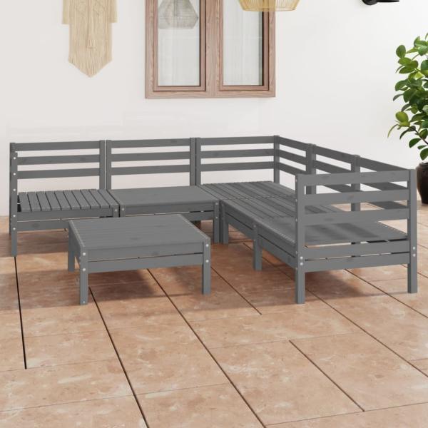 ARDEBO.de - 6-tlg. Garten-Lounge-Set Massivholz Kiefer Grau