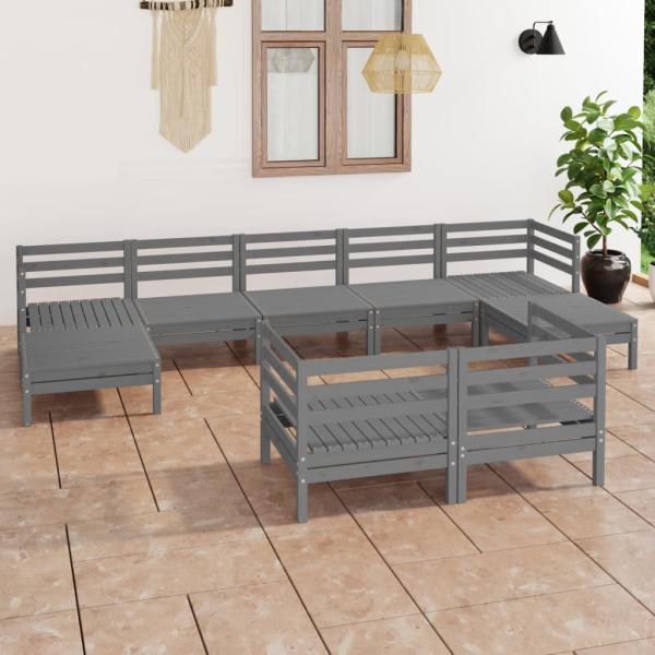 ARDEBO.de - 9-tlg. Garten-Lounge-Set Grau Massivholz Kiefer
