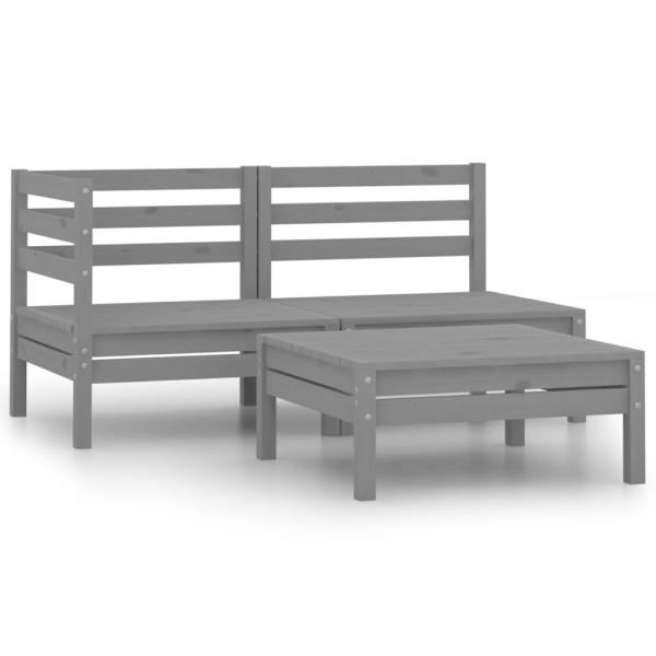 ARDEBO.de - 3-tlg. Garten-Lounge-Set Massivholz Kiefer Grau