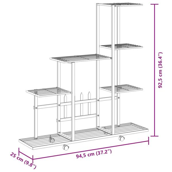 Blumenständer auf Rollen 94,5x25x92,5 cm Schwarz Metall