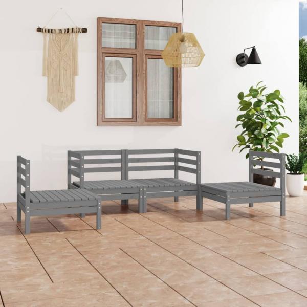ARDEBO.de - 4-tlg. Garten-Lounge-Set Grau Kiefer Massivholz