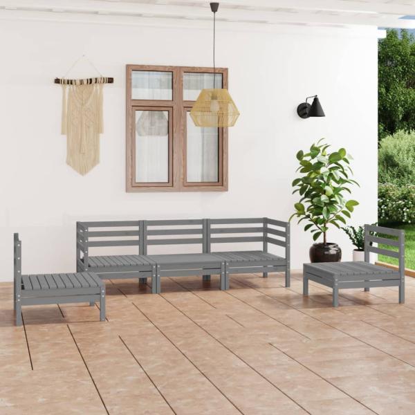 ARDEBO.de - 5-tlg. Garten-Lounge-Set Grau Kiefer Massivholz