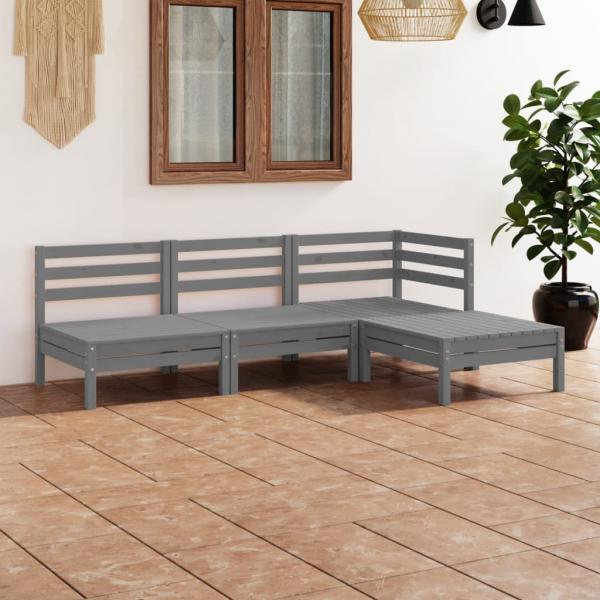 ARDEBO.de - 4-tlg. Garten-Lounge-Set Massivholz Kiefer Grau