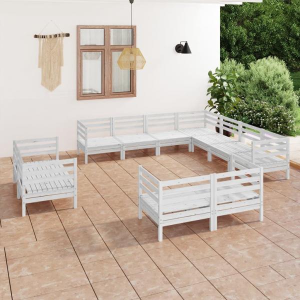 ARDEBO.de - 11-tlg. Garten-Lounge-Set Massivholz Kiefer Weiß