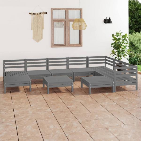 ARDEBO.de - 10-tlg. Garten-Lounge-Set Massivholz Kiefer Grau