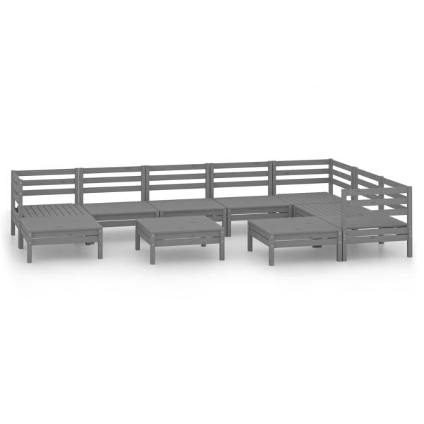 10-tlg. Garten-Lounge-Set Massivholz Kiefer Grau