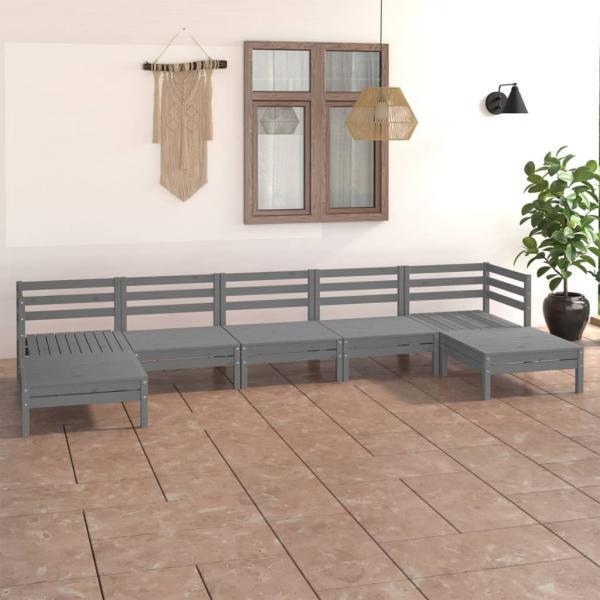 ARDEBO.de - 7-tlg. Garten-Lounge-Set Grau Massivholz Kiefer