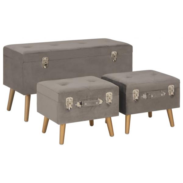 ARDEBO.de - Hocker mit Stauraum 3 Stk. Grau Samt