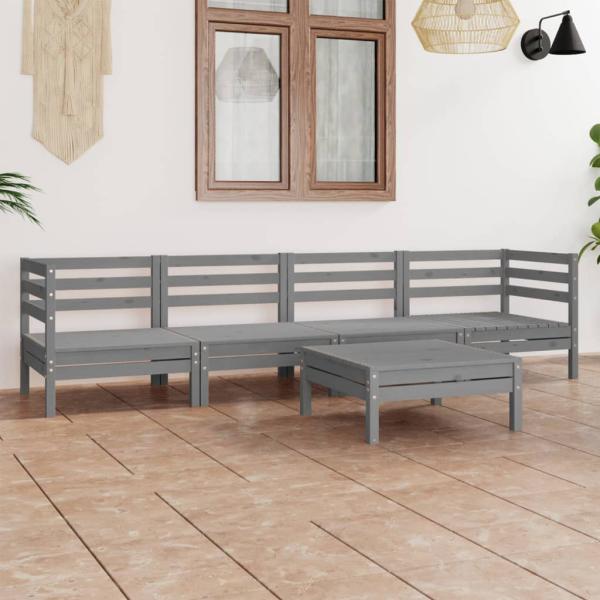 ARDEBO.de - 5-tlg. Garten-Lounge-Set Grau Kiefer Massivholz
