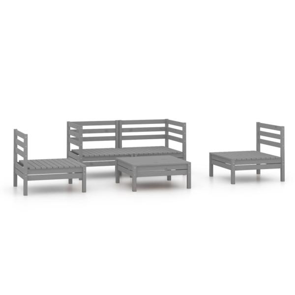 5-tlg. Garten-Lounge-Set Grau Kiefer Massivholz