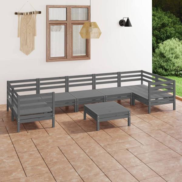ARDEBO.de - 8-tlg. Garten-Lounge-Set Grau Massivholz Kiefer