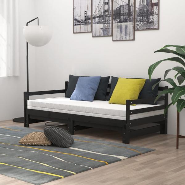 ARDEBO.de - Tagesbett Ausziehbar Schwarz Massivholz Kiefer 2x(90x200) cm  