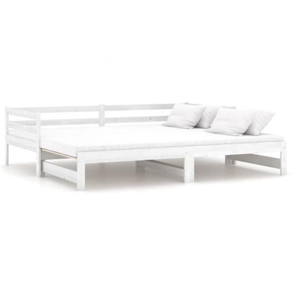 Tagesbett Ausziehbar Weiß Kiefer Massivholz 2x(90x200) cm