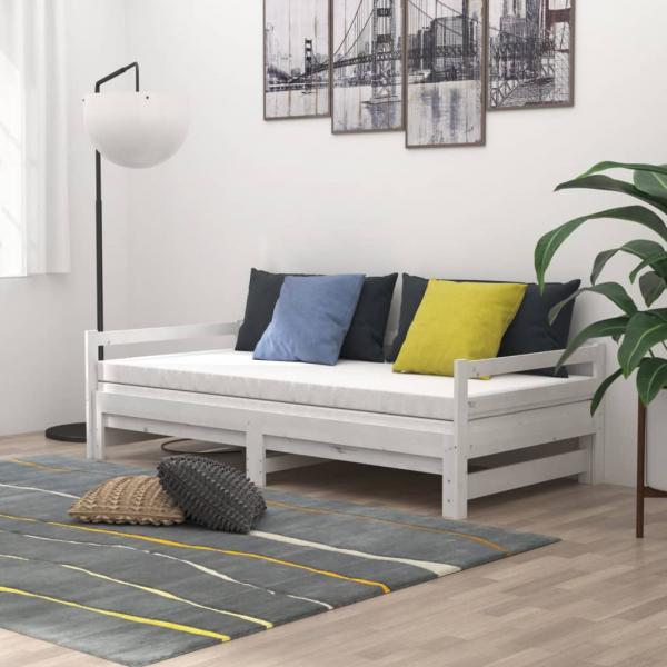 Tagesbett Ausziehbar Weiß Kiefer Massivholz 2x(90x200) cm