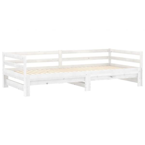Tagesbett Ausziehbar Weiß Kiefer Massivholz 2x(90x200) cm
