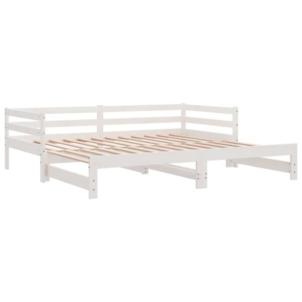 Tagesbett Ausziehbar Weiß Kiefer Massivholz 2x(90x200) cm