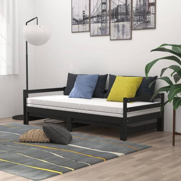 ARDEBO.de - Tagesbett Ausziehbar Schwarz Kiefer Massivholz 2x(90x200) cm