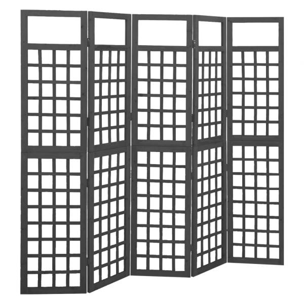 ARDEBO.de - Spalier/Paravent 5-teilig Massivholz Tanne Schwarz 201,5x180 cm
