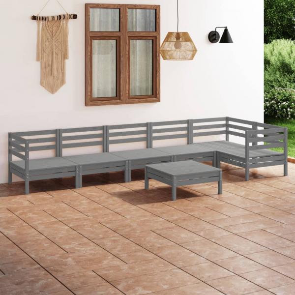 ARDEBO.de - 7-tlg. Garten-Lounge-Set Kiefer Massivholz Grau