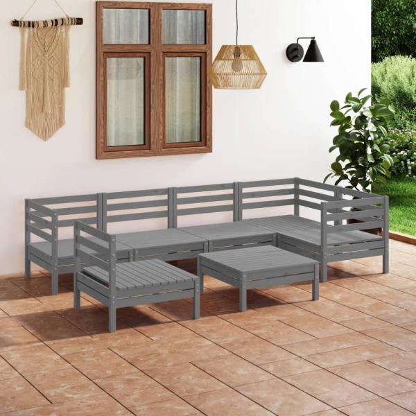 ARDEBO.de - 7-tlg. Garten-Lounge-Set Kiefer Massivholz Grau
