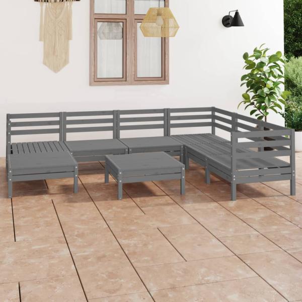 ARDEBO.de - 8-tlg. Garten-Lounge-Set Massivholz Kiefer Grau