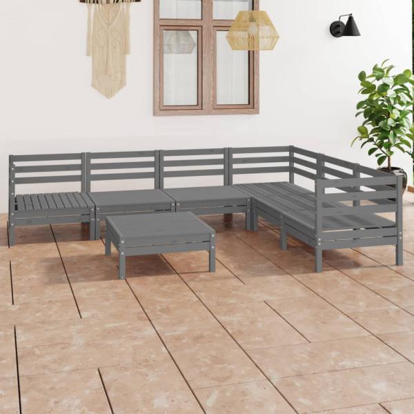 ARDEBO.de - 7-tlg. Garten-Lounge-Set Massivholz Kiefer Grau