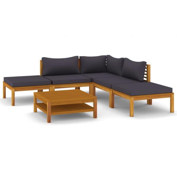 6-tlg. Garten-Lounge-Set mit Auflage Massivholz Akazie