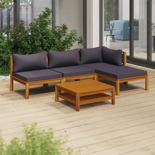 ARDEBO.de - 5-tlg. Garten-Lounge-Set mit Auflage Massivholz Akazie