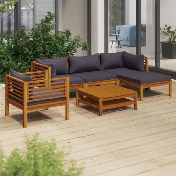 ARDEBO.de - 6-tlg. Garten-Lounge-Set mit Auflage Massivholz Akazie