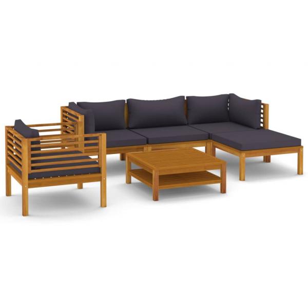 6-tlg. Garten-Lounge-Set mit Auflage Massivholz Akazie