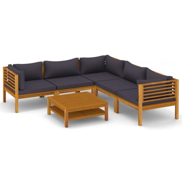 6-tlg. Garten-Lounge-Set mit Auflage Massivholz Akazie