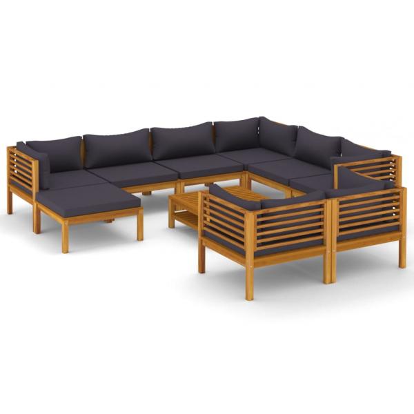 10-tlg. Garten-Lounge-Set mit Auflage Massivholz Akazie