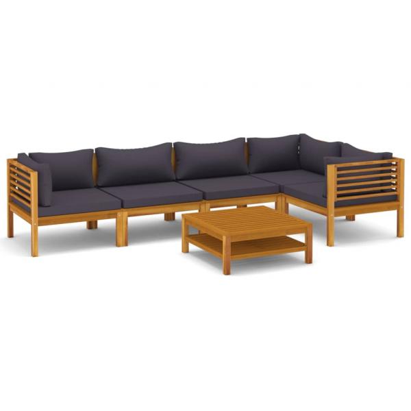 6-tlg. Garten-Lounge-Set mit Auflage Massivholz Akazie