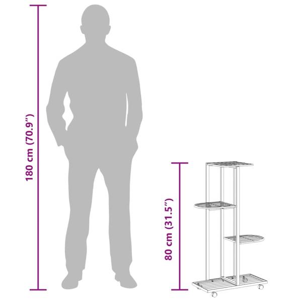 Blumenständer 4-Etagen mit Rollen 44x23x80 cm Schwarz Eisen