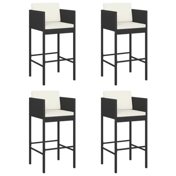 Barhocker 4 Stk. mit Kissen Schwarz Poly Rattan