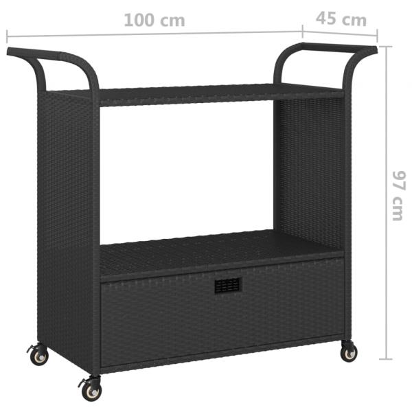 Barwagen mit Schublade Schwarz 100x45x97 cm Poly Rattan  