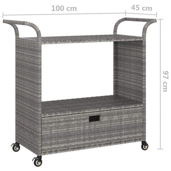 Barwagen mit Schublade Grau 100x45x97 cm Poly Rattan  