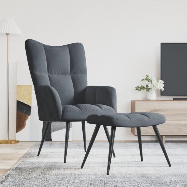 ARDEBO.de - Relaxsessel mit Hocker Dunkelgrau Samt